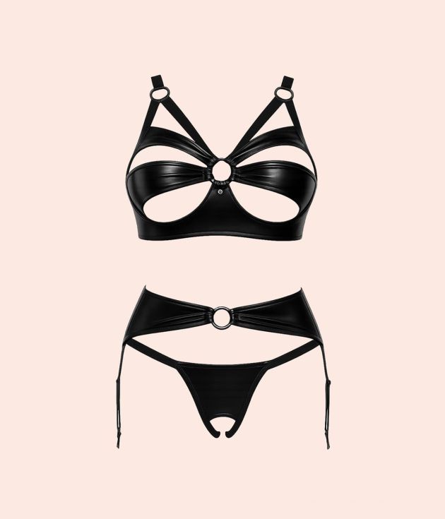 Black vinyl strappy set