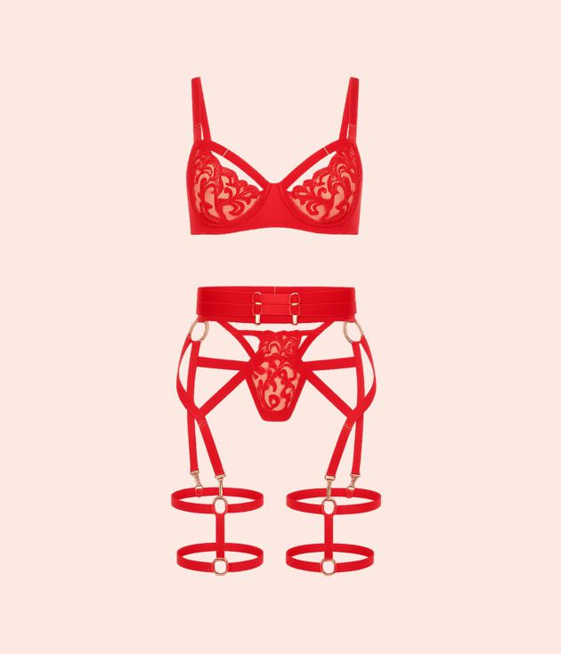 Red harness lingerie set