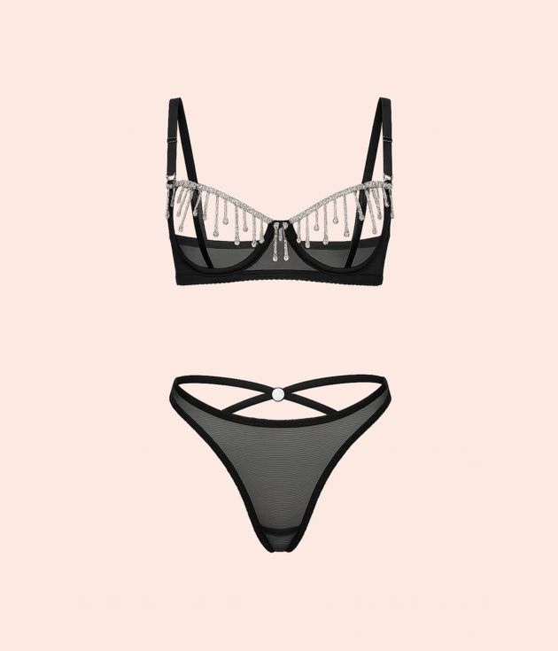 Sheer rhinestone lingerie set