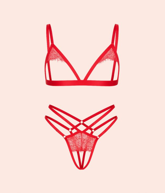 Minimal red lace bralette set